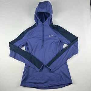 Women's Nike Thermal‎ Dri-FIT Quarter-Zip Running Hoodie Purple Thumbhole Size M